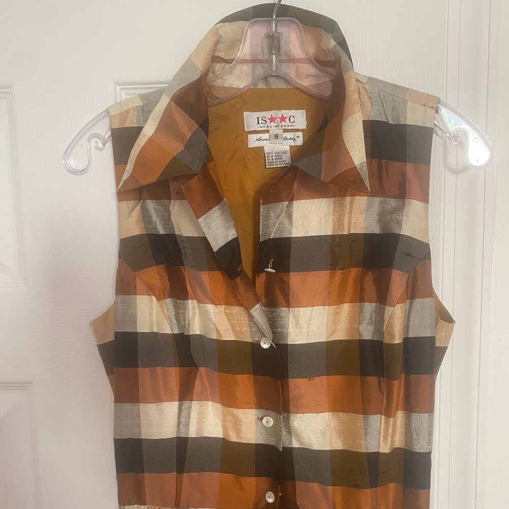 vintage 1990s Isaac Mizrahi silk plaid shirt dress
